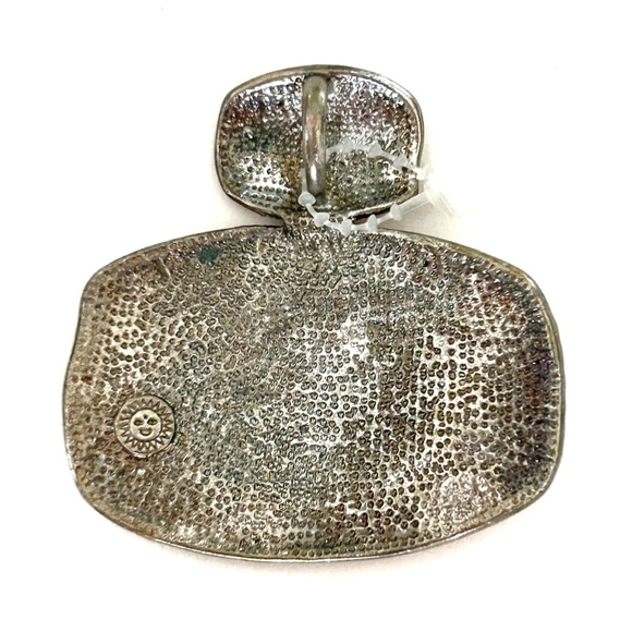 Sunny Yellow Orange and Silver Tone Statement Necklace Pendant Textured Bright - Picture 8 of 10